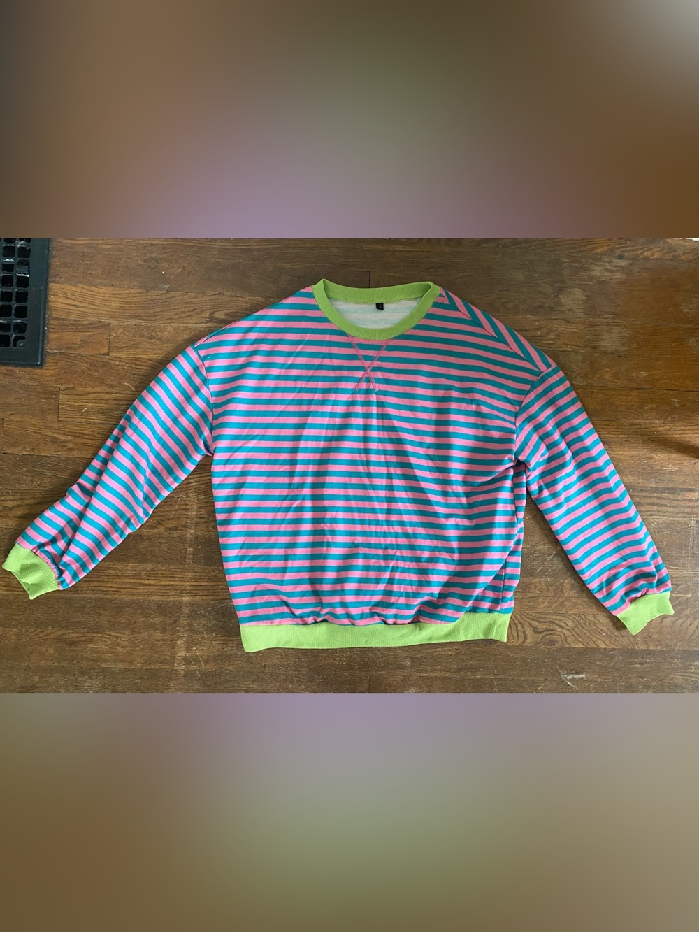 Striped Crewneck Sweater in Pink, Teal & Lime Trim